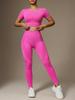 Ensemble de yoga sans couture pour femmes: T-shirt à Séchage Rapide et Pantalon Taille Haute - Haute Élasticité, Gainant pour le Sport en Plein Air.