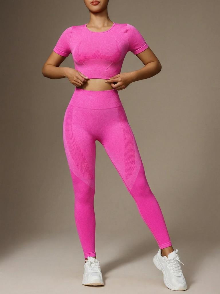 Ensemble de yoga sans couture pour femmes: T-shirt à Séchage Rapide et Pantalon Taille Haute - Haute Élasticité, Gainant pour le Sport en Plein Air.