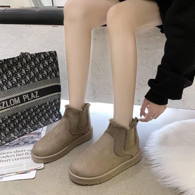 

Зимние новые бархатные утолщенные сноубутсы на толстой подошве для женщин, большой размер, теплая махровая ткань, короткие ботинки для женщин 44 хаки