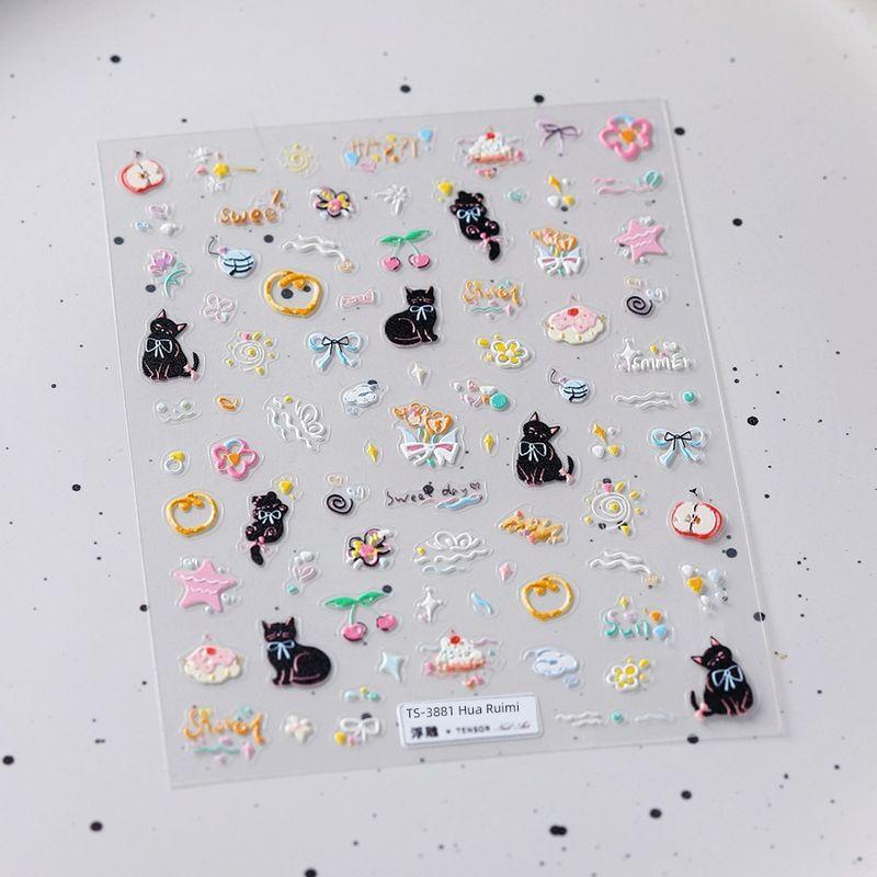 

Qiji Cute Garden Cat Three-Dimensional Relief Nail Stickers Waterproof Nail Sticker Decorative Decals Ornament 3881 TS-3881 (stereo)