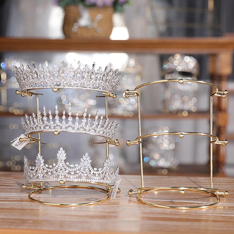 Bride Crown Bandita Suport Tiara Princess Crown Display Raft Metal Gold Bandete Organizator