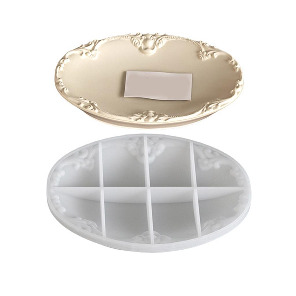 Vintage Embossed Oval/Round/Square Silicone Tray Mold For Resin Cement DIY Crafts Jewelry Organiser Making Mould