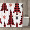 1Pc Red And Black Plaid Snowflake Pattern Shower Curtain, Polyester Fabric, Machine Washable, Suitable For Bathroom Decoration