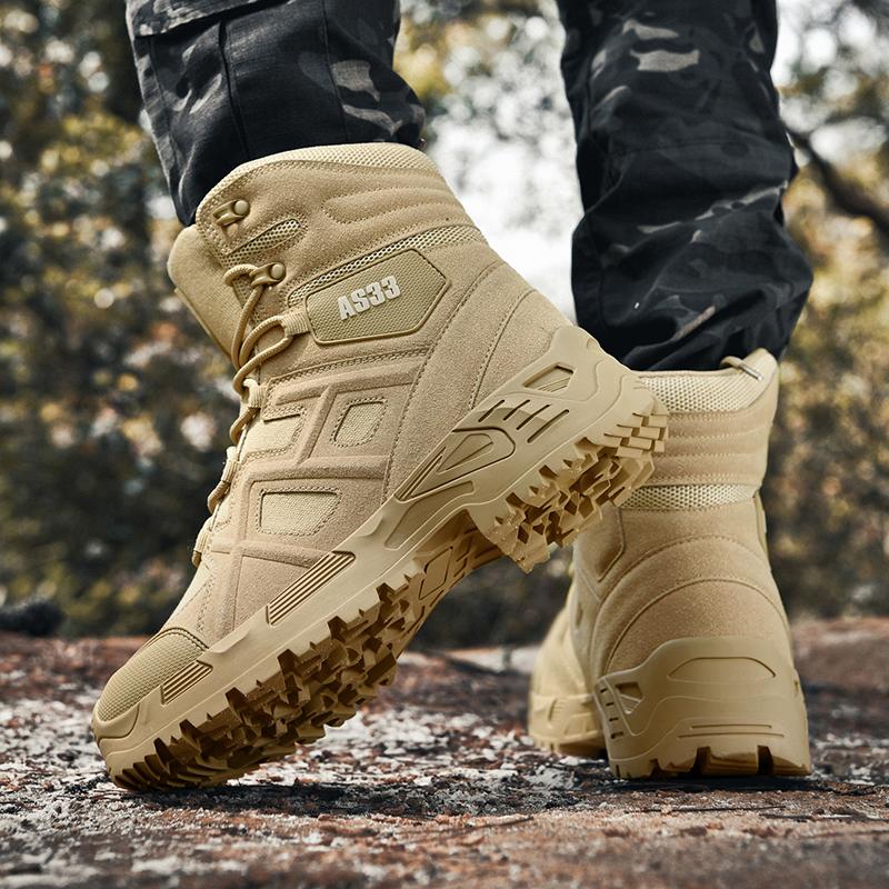 High-top Boots Men Thick-soled Breathable Shock-absorbing Outdoor Anti-slip Combat Boots Men Soft Durable Casual Hiking Shoe Men