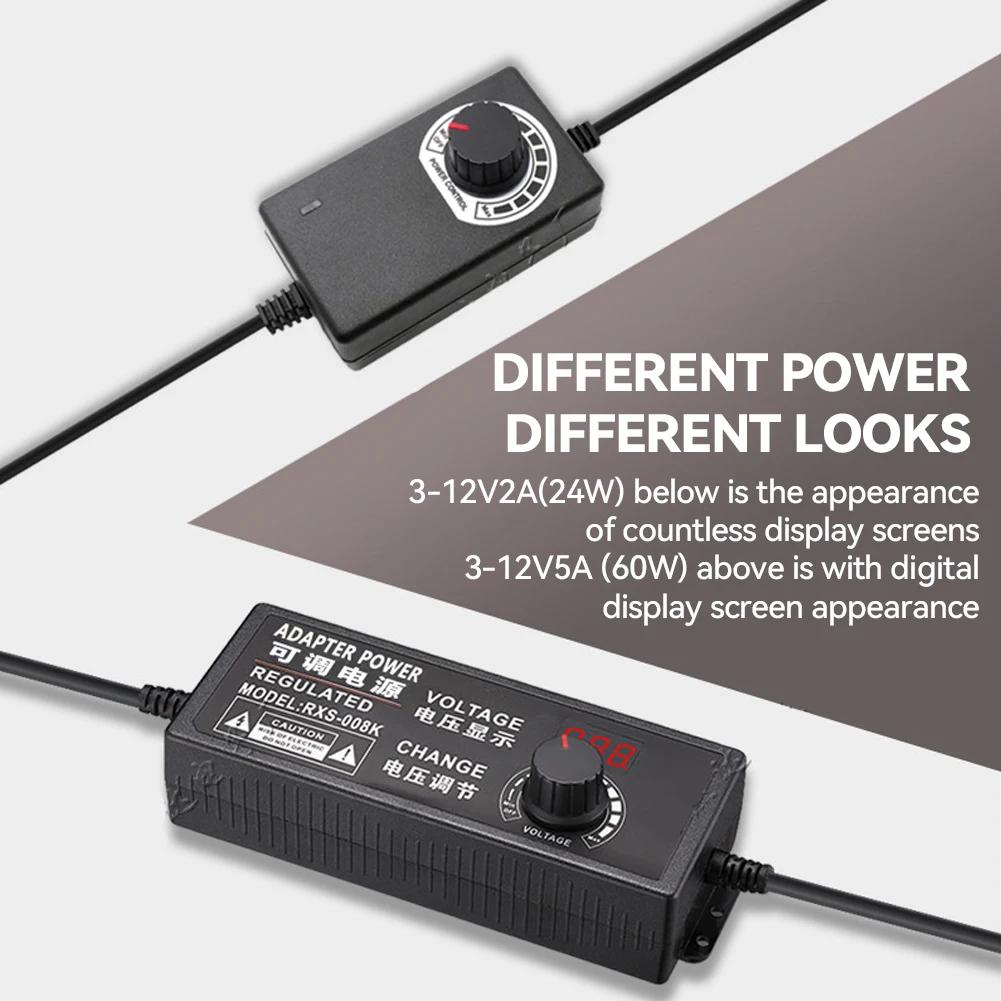 3V - 12V 24V 36V 2A 3A 5A Universal Adjustable AC Adapter High Voltage Transformer with DC Female Alligator Clip for Car Motor