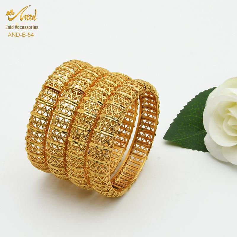 Alloy Spring Indian Gold-Plated Hollow Jewelry Set: Women's Bracelet Ring Bridal Accessories