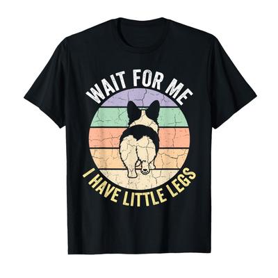 Wait for Me I Have Little Legs Funny Corgi Retro Sunset T-shirt for Men Women 100% Cotton T Shirts Short Sleeve
