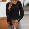 Women's Fashion Color Bubble Sleeve Round Neck Button Long Sleeved Shirt T-shirt Top