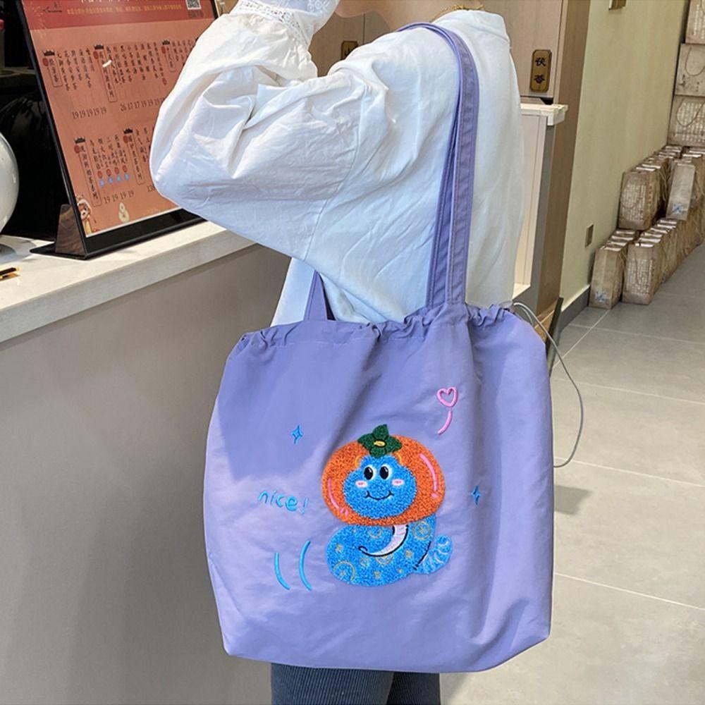 

Kawaii Embroidery Shoulder Bag Casual Cartoon Canvas Bag Simple Drawstring Tote Bag Streetwear Style3