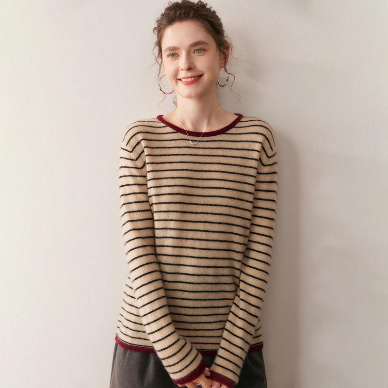Women's Casual Versatile Cashmere Knit Pullover Sweater - Soft, Skin-Friendly, Slimming Loose Fit for Layering