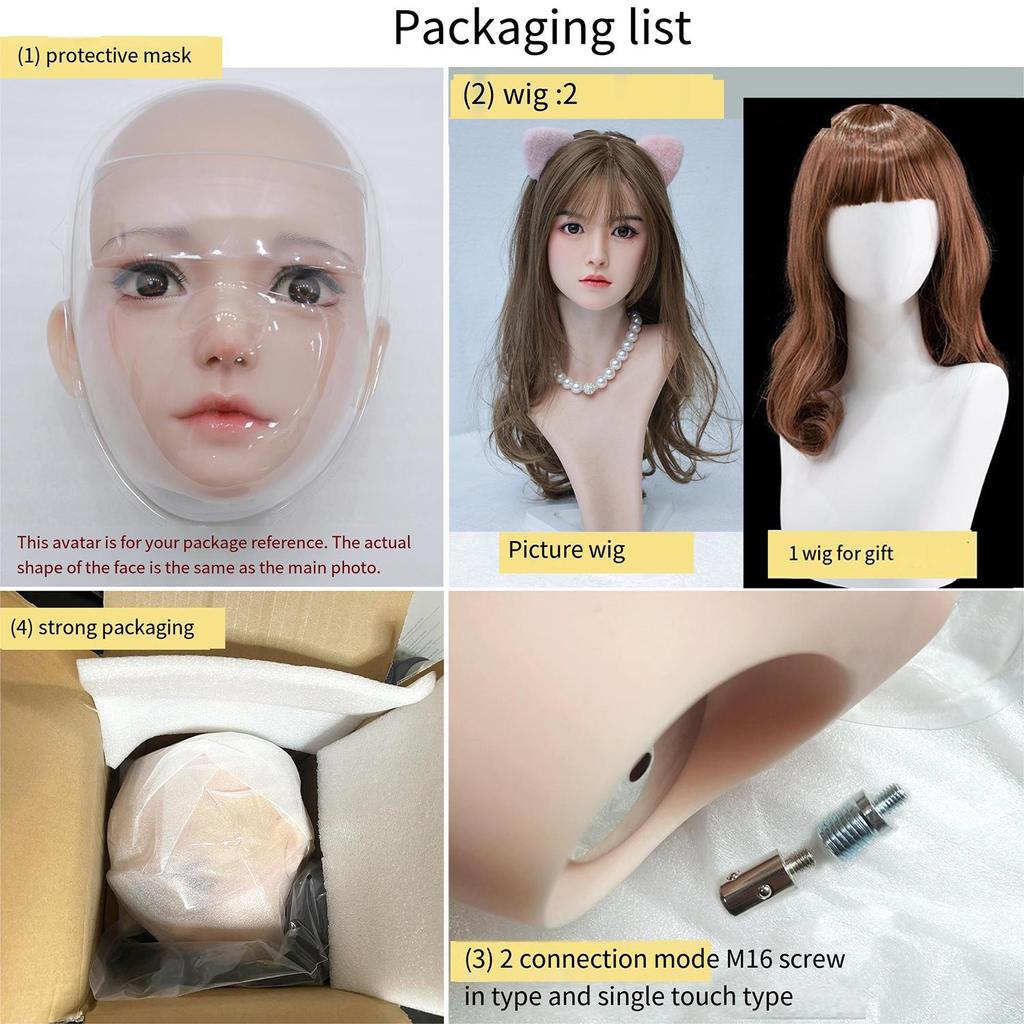 100% Silicone Head Standard Wig Suitable for 130-180CM Sex Doll Body 2 Connection Methods GJ-ZP019