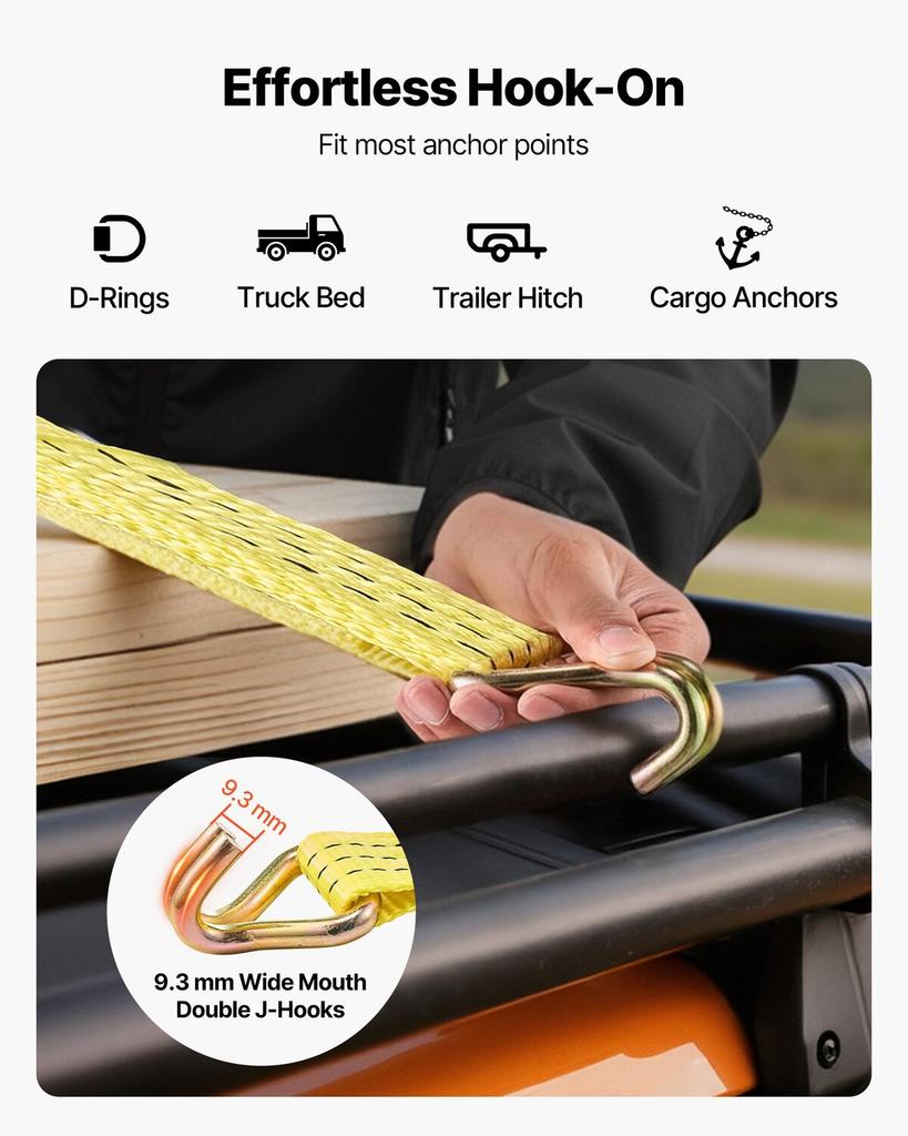 Ratchet Straps, 38.1 mm x 3 m, Heavy Duty Tie Down Straps with Double J Hook, 3000 kg Break Strength, Carry Bag, Tie Down Ratcheting for Moving,