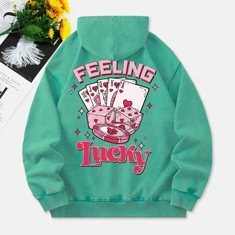 

Худи женские стиранные с принтом игральных костей для покера Feeling Lucky из хлопка, удобные, с карманом, оверсайз 3XL