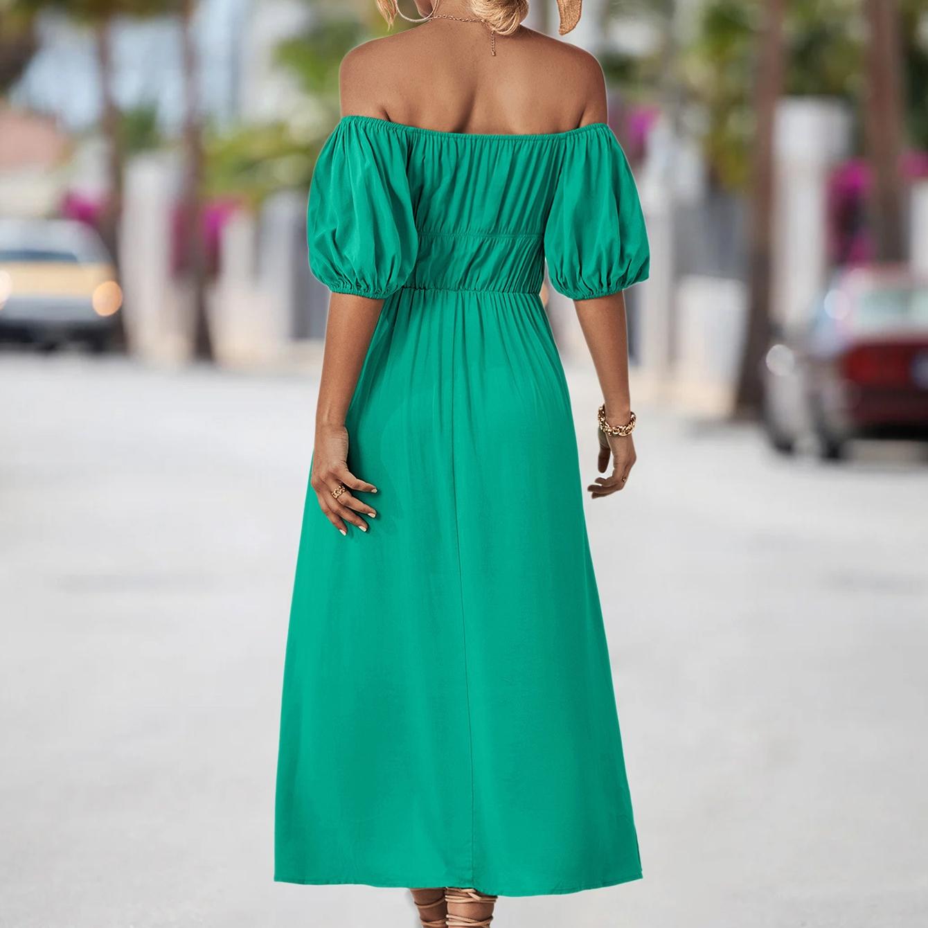 QICED Однотонное платье с принтом Весна Лето на одно плечо с коротким рукавом Женское — фото 4