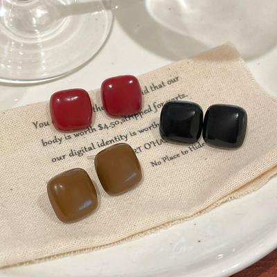 Orecchini quadrati retrò rossi Ankola: Eleganti Orecchini Ago d'Argento per Donna - Perfetti per Autunno e Inverno