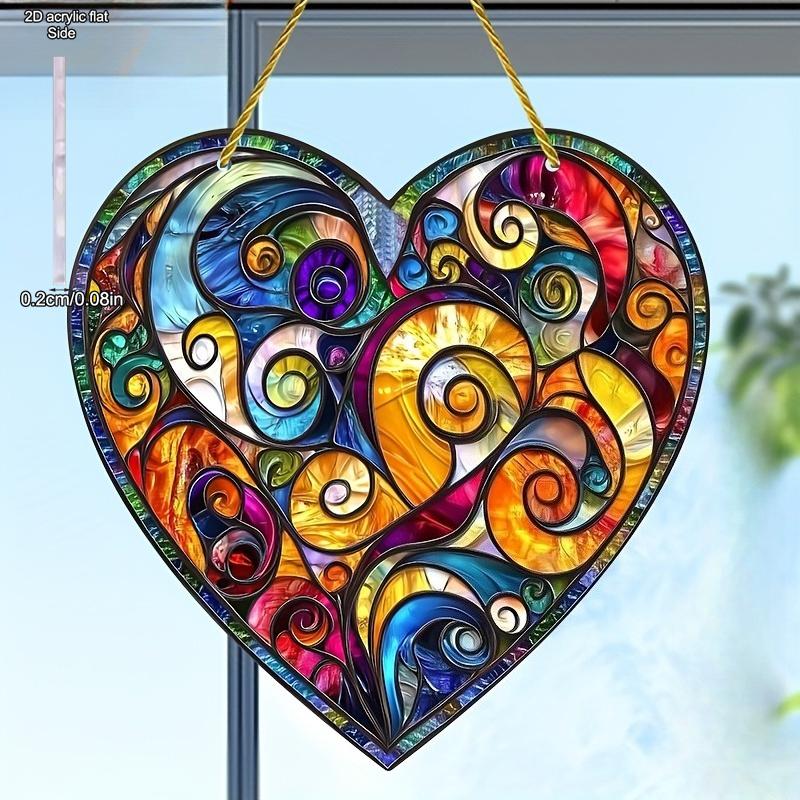 Motif Spirale Coloré Abstrait, Décoration de Fenêtre en Forme de Cœur Acrylique, Art de Décoration pour Jardin Cour Maison, Crèches, Décoration Murale Vintage pour Maison