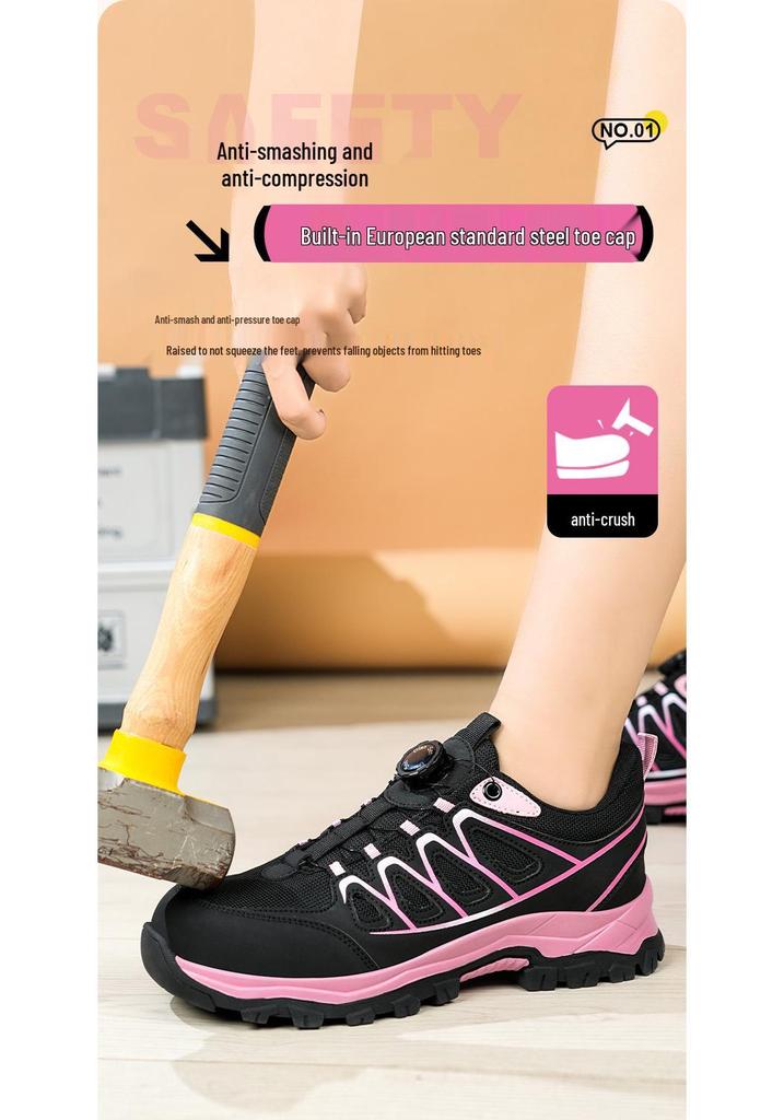 Women's Breathable Steel Toe Safety Shoes - Anti-Smash, Anti-Puncture, Anti-Odor with Rotating Button.