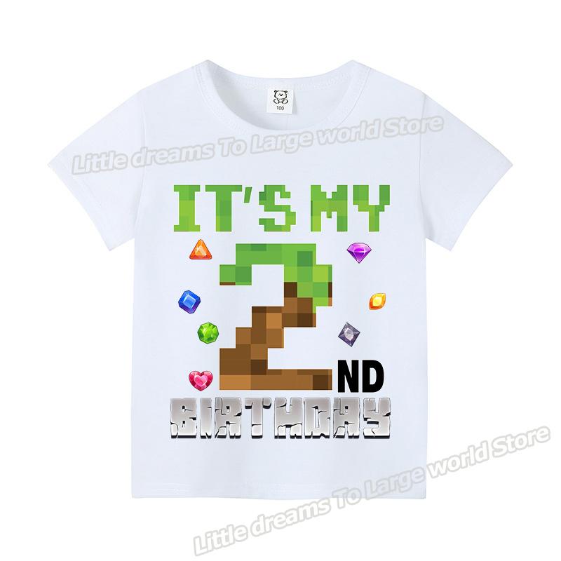Miner Crafting Number T-shirt Pixels 1-9 Birthday Party Supplies Short Sleeve Tee Boys Girls Summer Clothing Simple Base Tshirt