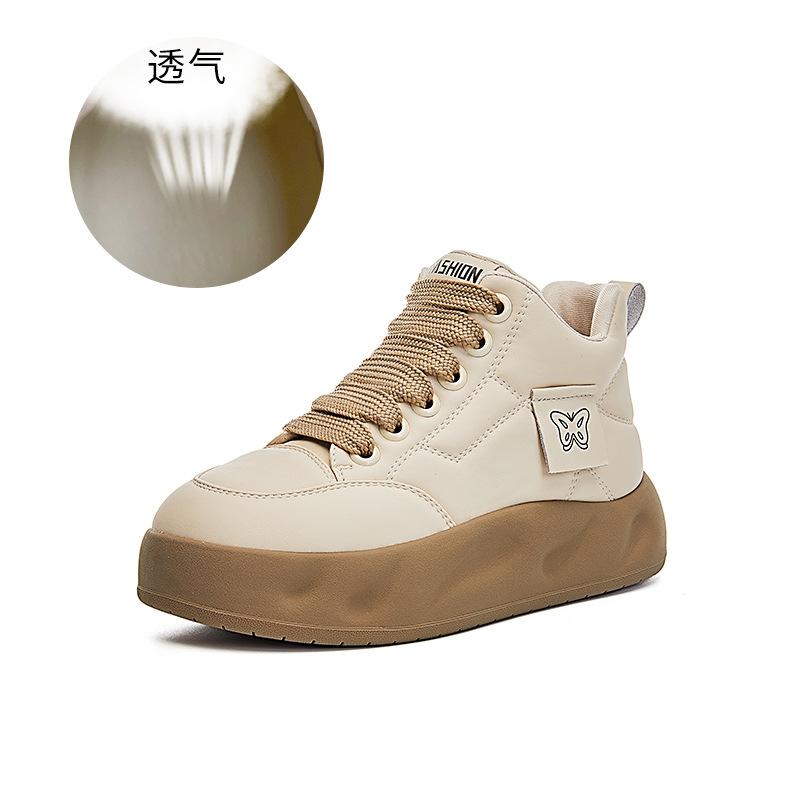 Leather little white shoes women's 2025 spring platform bread shoes casual versatile high-top women's shoes fashion heightening board shoes women