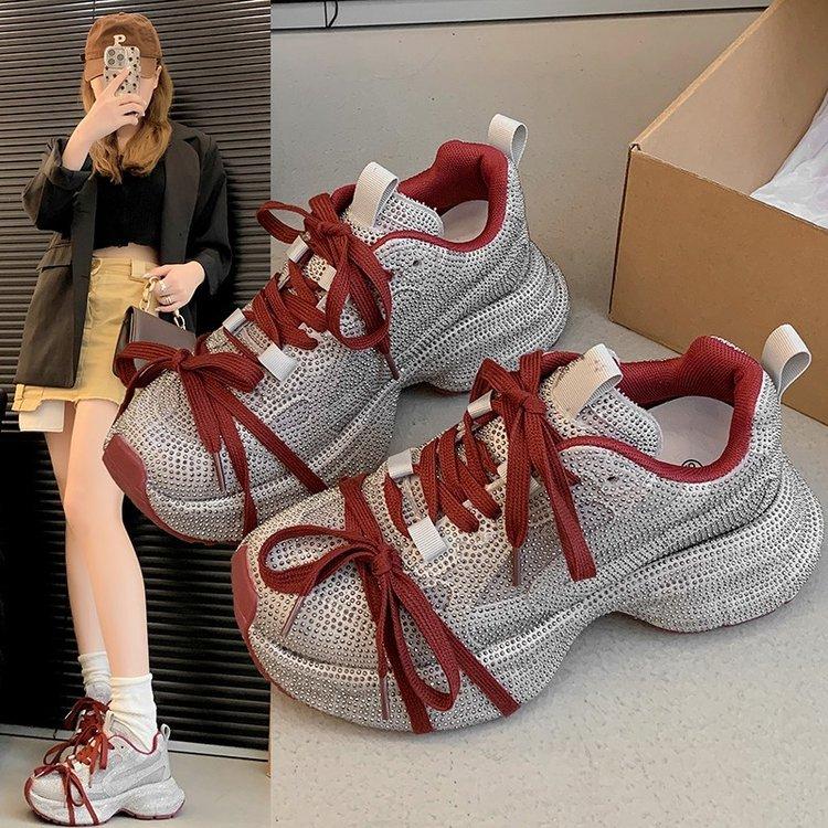 Gypsy Rhinestone Thick-soled Fried Street Dad Shoes Women's New Versatile, Comfortable and Breathable Ins Trendy Foreign Casual Shoes