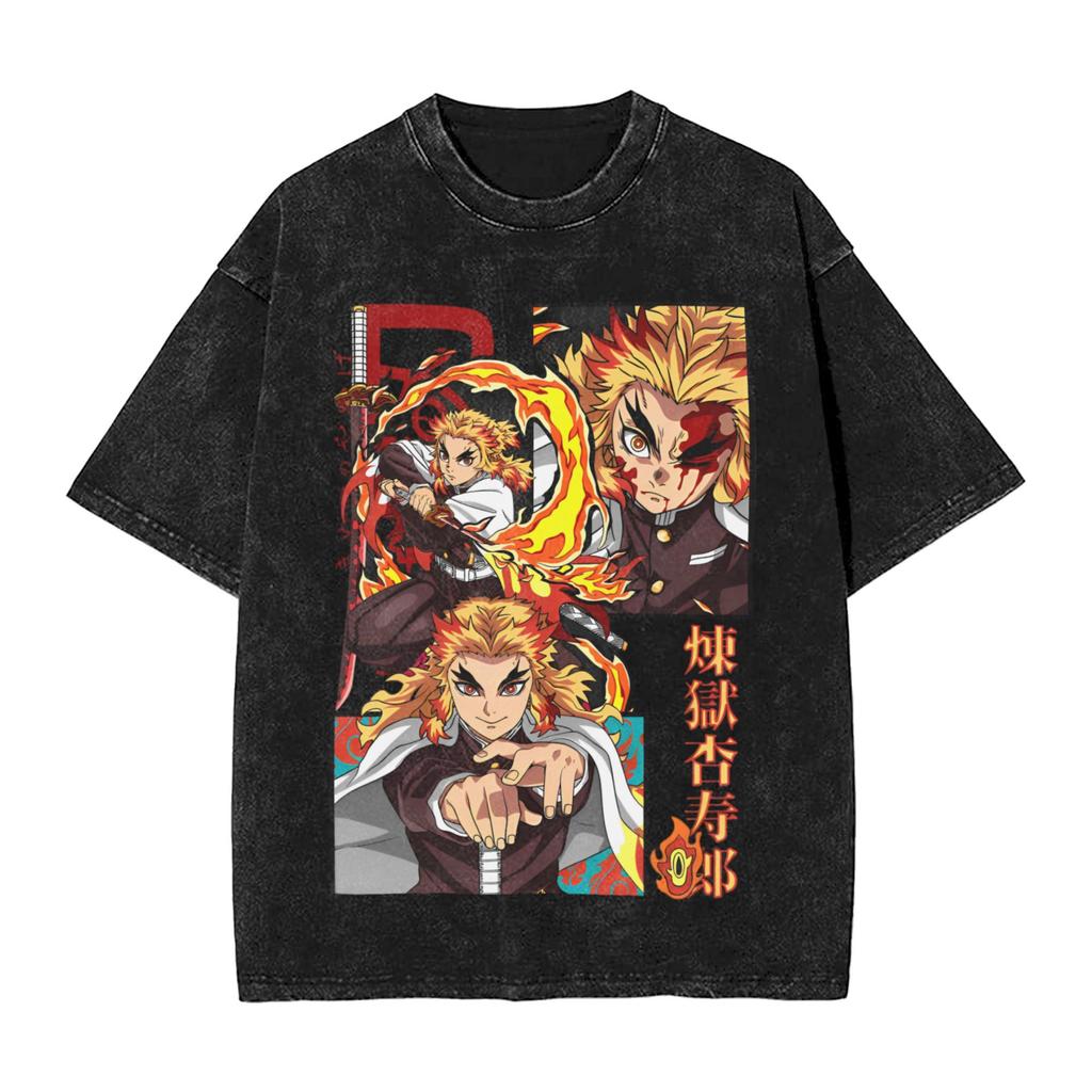 Anime Demon Slayer Hashibira Inosuke Graphic T Shirt Men Women Cotton Tshirts Vintage Washed Tee Harajuku Male Casual T-shirts