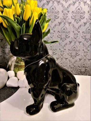 Ceramiczny Pies Buldog Czarny H32 Figura
