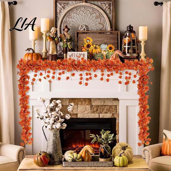 Seasonal Pastoral Scenery Props Artificial Maple Leaf Garland, Autumn Hanging Plant Fake Fall Realistic Silk Leaves Rattan, Orange Red