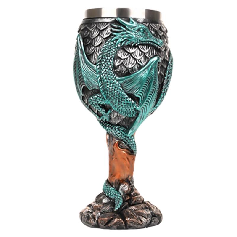 Wine Cup Dragon Embossed High Stem Wine Glass Wine Drinking Cup Resin Goblet for Home Decoration