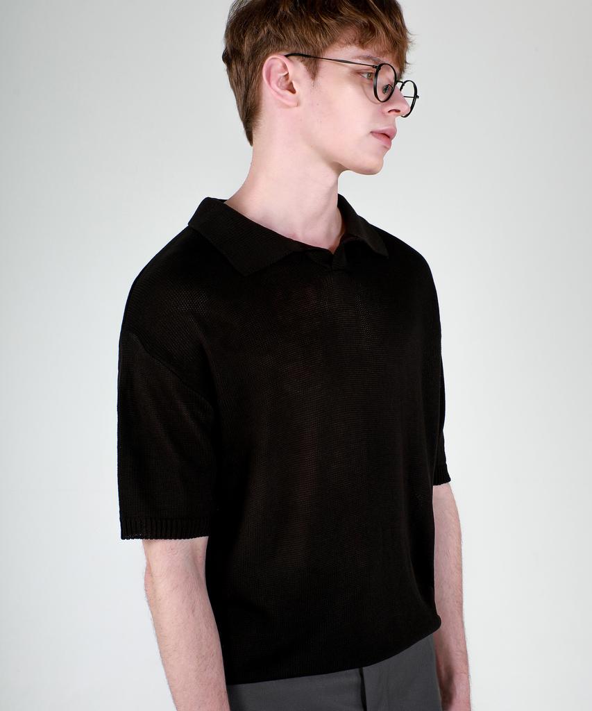 ESN Washable Collared Neck Short Sleeve Knit Black