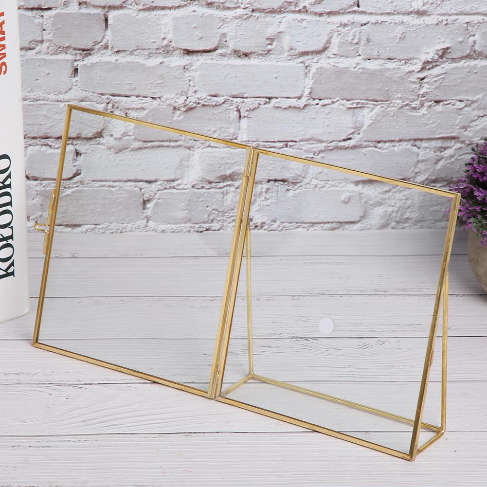 Retro Glass Picture Frame Clr Photo Display Photo Frame Geometric Glass Plant Sample Photo Frame with Copper Bracket for Home Decoration