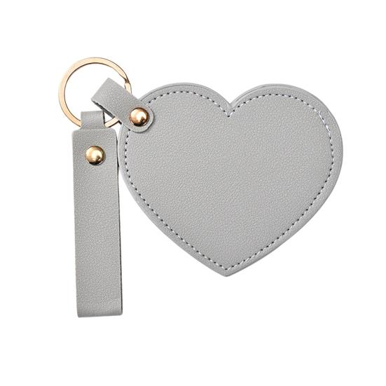 Love Heart Shape Makeup Mirror Waterproof Faux Leather Vanity Mirror Keychain Portable Travel Women Handheld Cosmetic Mirror Bag Pendant