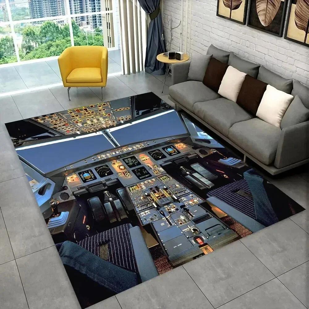 Fighter Aircraft Control Cockpit Cabin Carpet Rug for Home Living Room Bedroom Sofa Doormat Decor,Area Rug Non-slip Floor Mat