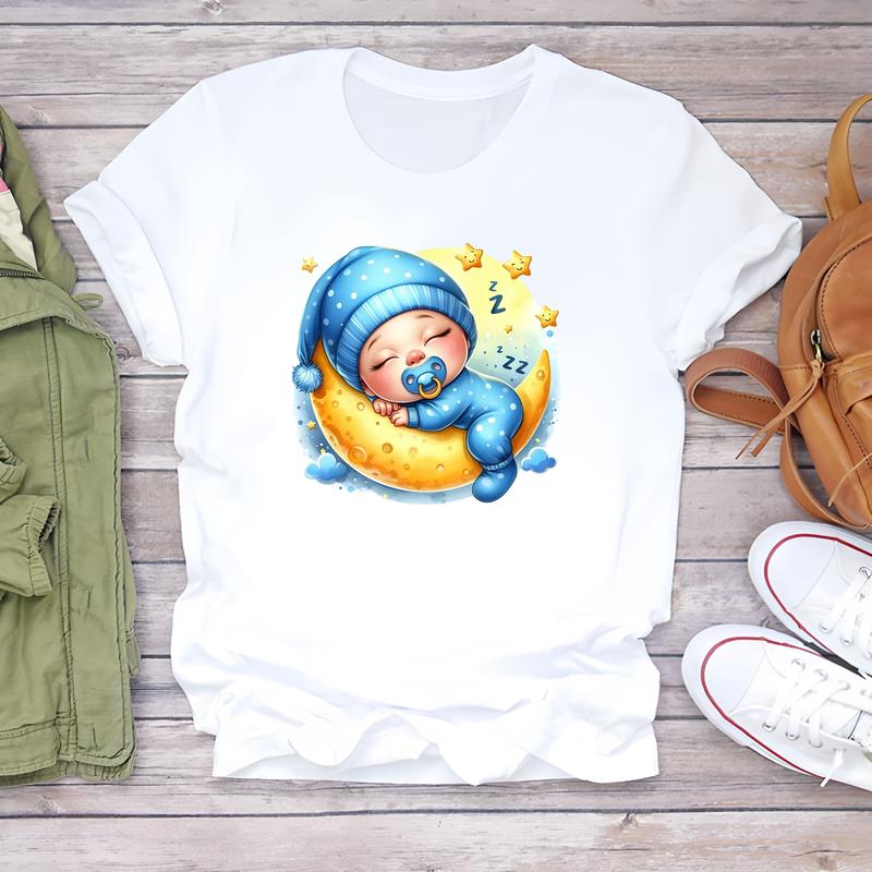 Women's short-sleeve T-shirt with cute patterns, perfect for summer daily wear, trendy and fashionable.