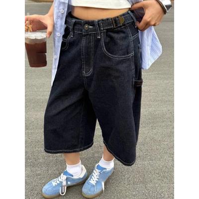 Harajuku Vintage Shorts mit hoher Taille Damen 2000er Mode Denim Casual Loose Fit Shorts Y2K Punk Streetwear Style Baggy Shorts