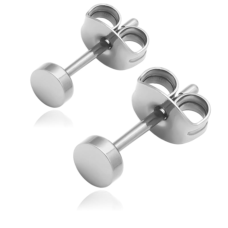 

[Adelina Style] titanium earrings Leave it on dumbbell men s ladies unisex simple design stud High durability Compatible with metal allergies silver