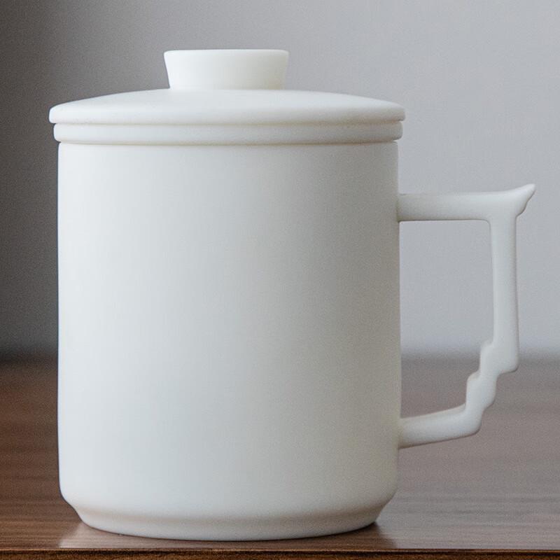 Tea Sequence Mutton Fat Jade Ceramic Tea Infuser Mug 3-Piece Gift Set