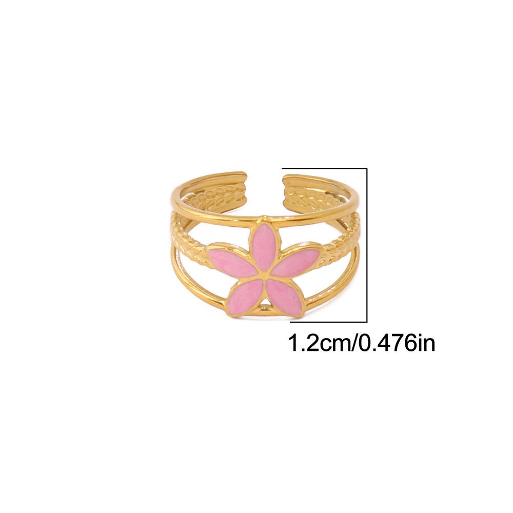 Five-Petal Resin Flower 18K Gold Plated Stainless Steel Adjustable Ring for Women
