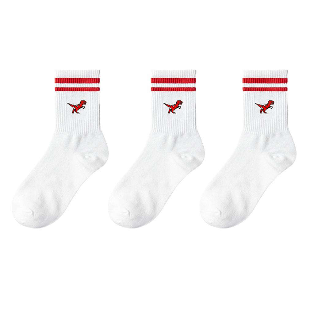 Multiple Pairs of Men's Crew Socks with Dinosaur Patterns, White, Unique, Comfortable, Breathable, Moisture-Wicking