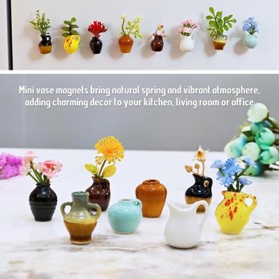 5/7/8 Pezzi Mini Vaso in Ceramica Magnete per Frigorifero Casa Ufficio Cucina Armadietto Frigorifero 3D Vaso Fiore in Miniatura Vaso Decorazione Magnetica Ornamento