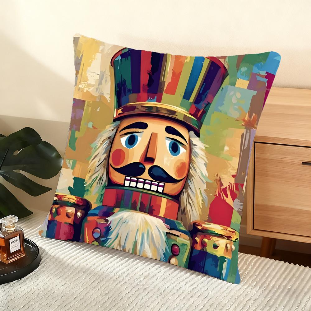 Nutcracker Cartoon Cushion Cover Silky Short Plush Home Sofa Cushion Cover - Invisible Zipper Home Decoration