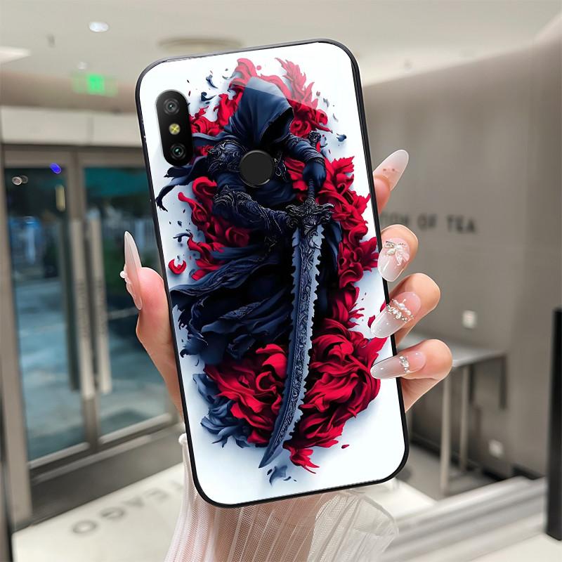 Beautiful Flower Cute Cartoon Cats Case For Xiaomi Mi A2 / Mi A2 Lite Tempered Glass Phone Case Protective Back Cover Hard Shell