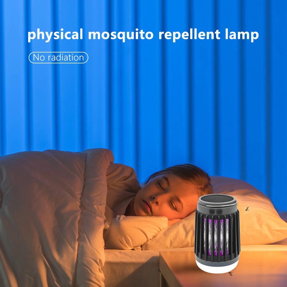 Solar Powered Shock Mosquito Killer USB Charging Fly Swatter Zapper 4 Lighting Modes Light Last Up To 20H for Home Office