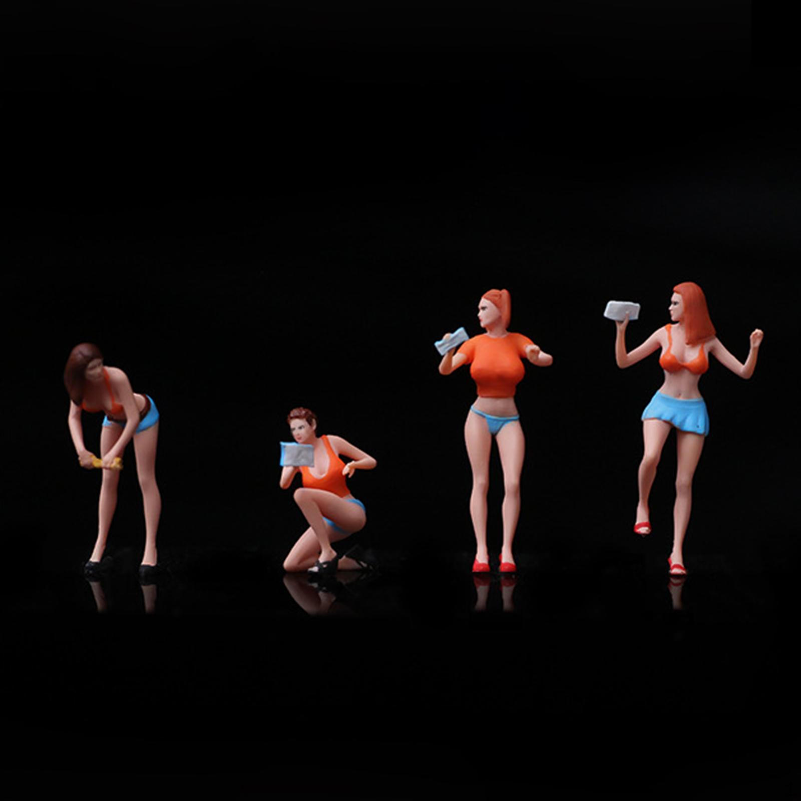 

4 Pieces 1:64 Hand Car Wash Girl Model with Diorama Scenery Realistic Mini Detailing Figure