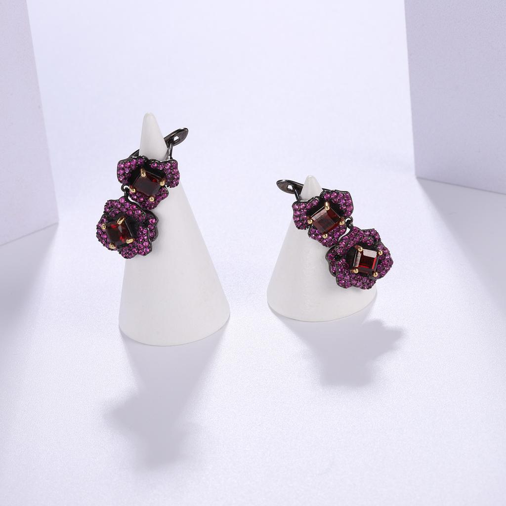 Designer Natural Gemstone Earrings Natural Style Flower Series Design S925 Silver Amethyst Earrings Earrings