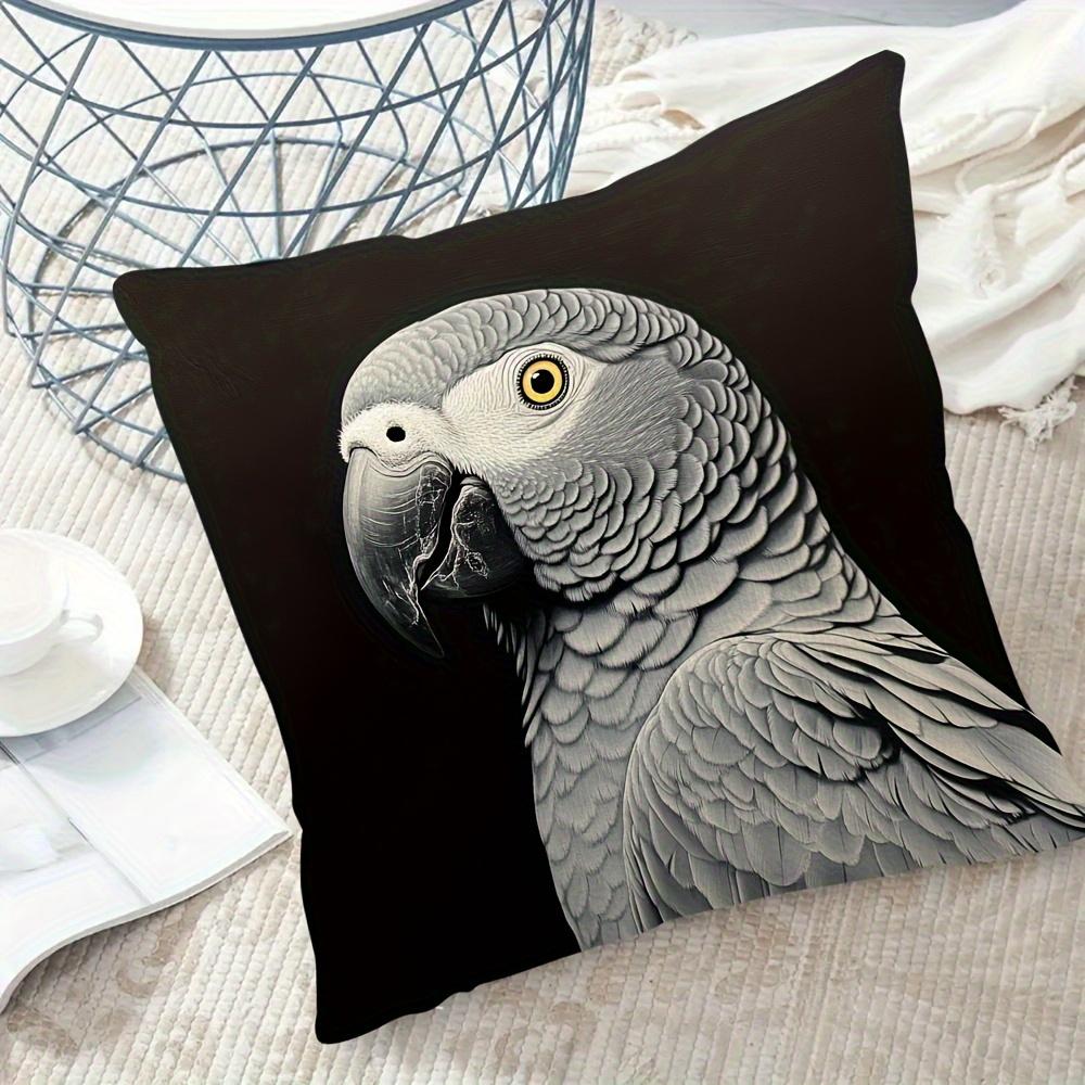 Vintage African Grey Parrot Decorative Pillowcase, Congo Bird Pattern Cushion Cover For Sofa Bed Home Room Decor