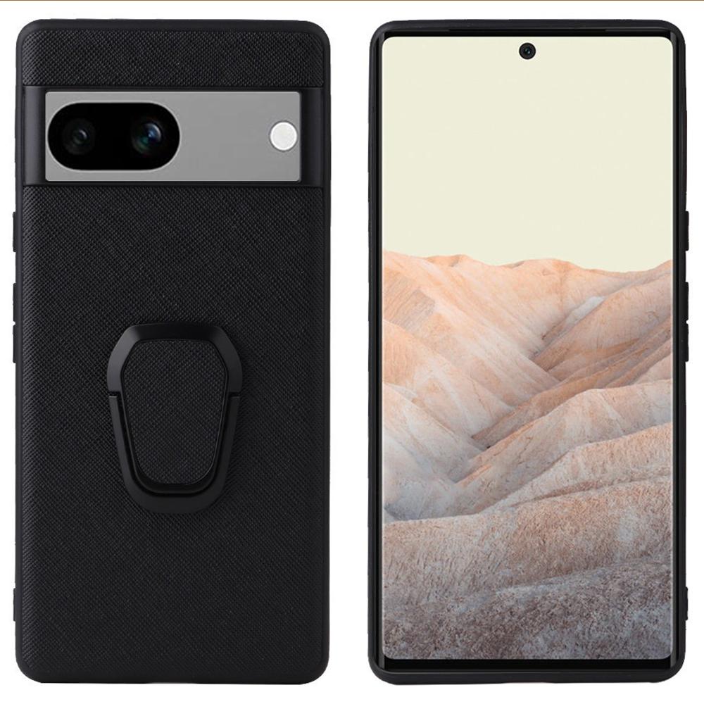 

For Google Pixel 7a Phone Case Textured PU Leather Coated TPU+PC Anti-drop Back Cover with Kickstand Cross Texture