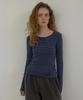 LONQUE Stripe Henley Neck Long Sleeve T-Shirt (Navy)