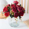6 Heads Artificial Rose Flower Faux Silk Rose Bouquets with Leaf for Wedding Home Office Indoor Outdoor Decor