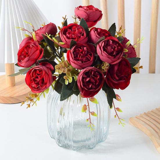 6 Heads Artificial Rose Flower Faux Silk Rose Bouquets with Leaf for Wedding Home Office Indoor Outdoor Decor