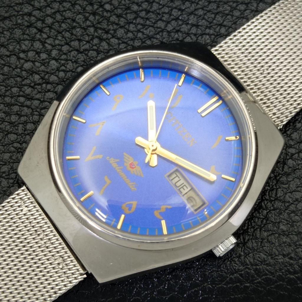 USED VINTAGE CITIZEN AUTOMATIC 8200 JAPAN MENS ARABIC BLUE DIAL WATCH a434862-2 R123-a434862